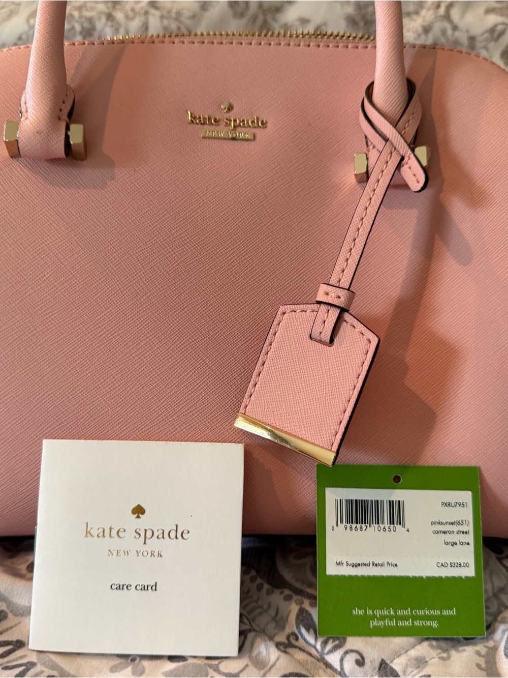 kate spade Pink Saffiano Dome Satchel with Gold Hardware